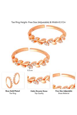Rose gold plated cubic zirconia studded leaf style adjustable toe ring stylish 4