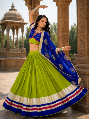 Green Pure Cotton Navratri Lehenga Choli with Vintage Dupatta 3