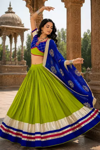 Green Pure Cotton Navratri Lehenga Choli with Vintage Dupatta