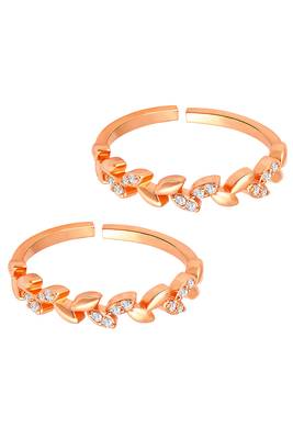 Rose gold plated cubic zirconia studded leaf style adjustable toe ring stylish 5
