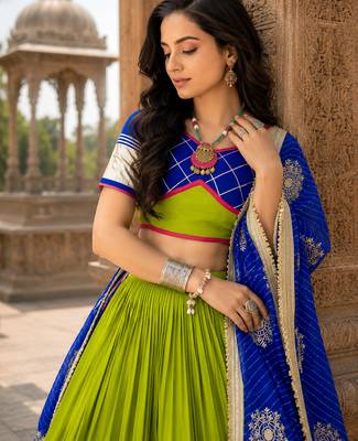 Green Pure Cotton Navratri Lehenga Choli with Vintage Dupatta 4