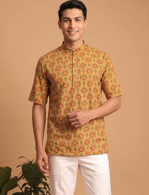 Multicolor printed cotton blend half sleeves short kurta for men 1