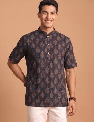 Multicolor printed cotton blend half sleeves short kurta for men 1