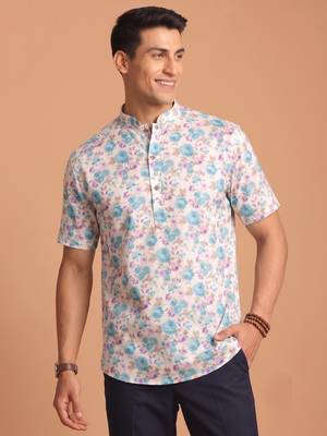 Multicolor printed cotton blend half sleeves short kurta for men 2