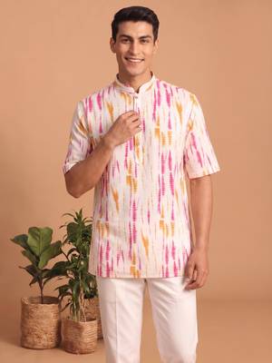 Multicolor printed cotton blend half sleeves short kurta for men 1