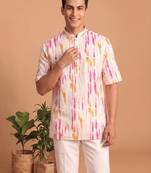 Multicolor printed cotton blend half sleeves short kurta for men