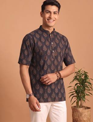 Multicolor printed cotton blend half sleeves short kurta for men 2