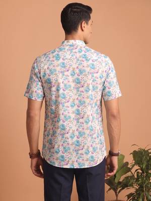 Multicolor printed cotton blend half sleeves short kurta for men 3