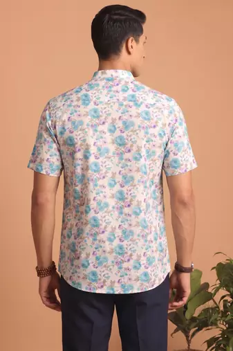 Multicolor printed cotton blend half sleeves short kurta for men