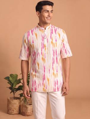 Multicolor printed cotton blend half sleeves short kurta for men 2