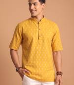 Multicolor printed cotton blend half sleeves short kurta for men
