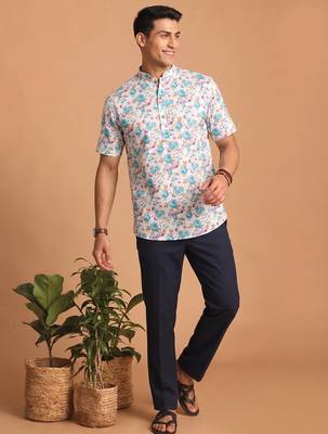 Multicolor printed cotton blend half sleeves short kurta for men 4