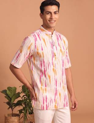 Multicolor printed cotton blend half sleeves short kurta for men 3