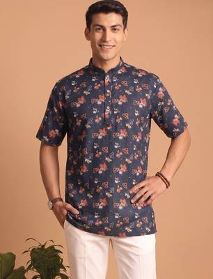 Multicolor printed cotton blend half sleeves short kurta for men 1