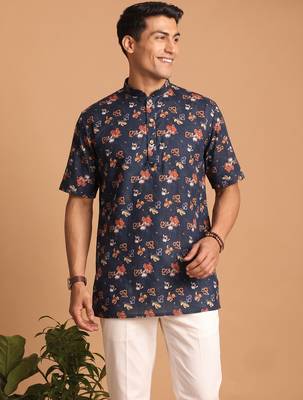 Multicolor printed cotton blend half sleeves short kurta for men 2