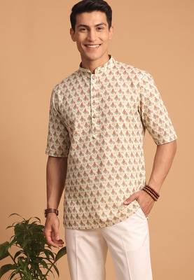 Multicolor printed cotton blend half sleeves short kurta for men 1