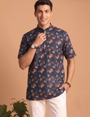 Multicolor printed cotton blend half sleeves short kurta for men 3