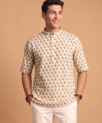 Multicolor printed cotton blend half sleeves short kurta for men 2