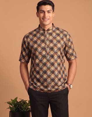 Multicolor printed cotton blend half sleeves short kurta for men 1
