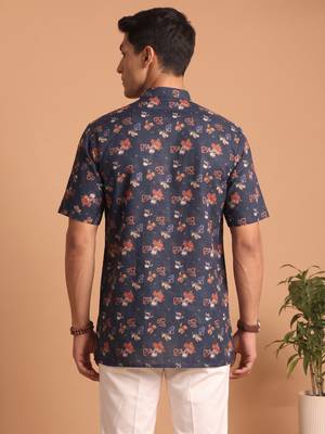 Multicolor printed cotton blend half sleeves short kurta for men 4