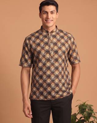 Multicolor printed cotton blend half sleeves short kurta for men 2
