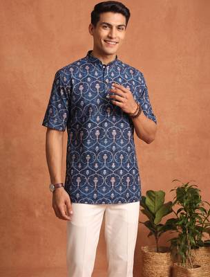 Multicolor printed cotton blend half sleeves short kurta for men 1