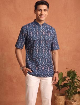 Multicolor printed cotton blend half sleeves short kurta for men 2