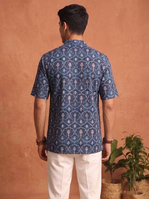Multicolor printed cotton blend half sleeves short kurta for men 4