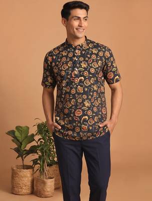 Multicolor printed cotton blend half sleeves short kurta for men 2
