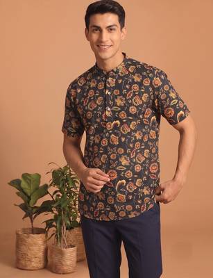 Multicolor printed cotton blend half sleeves short kurta for men 3