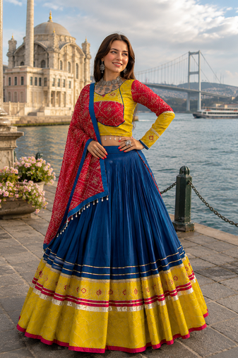 navy blue rayon navratri chaniya choli with embroidered