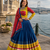 Navy Blue Rayon Cotton Navratri Lehenga Choli with Embroidered Dupatta