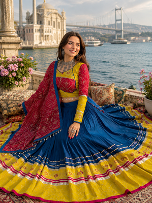 Navy Blue Rayon Cotton Navratri Lehenga Choli with Embroidered Dupatta 2