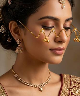 Gold plated pearl floral facelet for women | bridal traditional face jewelry 1