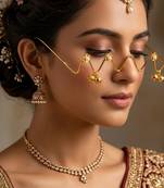 Gold plated pearl floral facelet for women | bridal traditional face jewelry