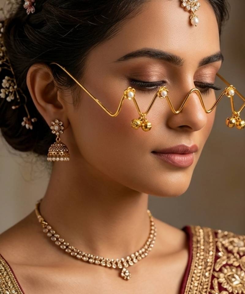 Gold plated pearl floral facelet for women | bridal traditional face jewelry
