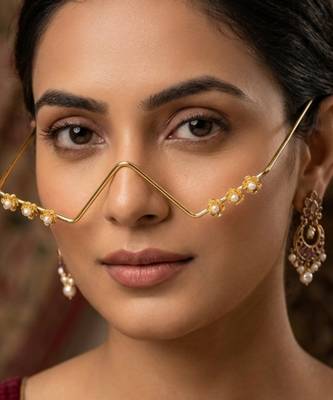 Gold plated pearl floral facelet for women | bridal traditional face jewelry 1
