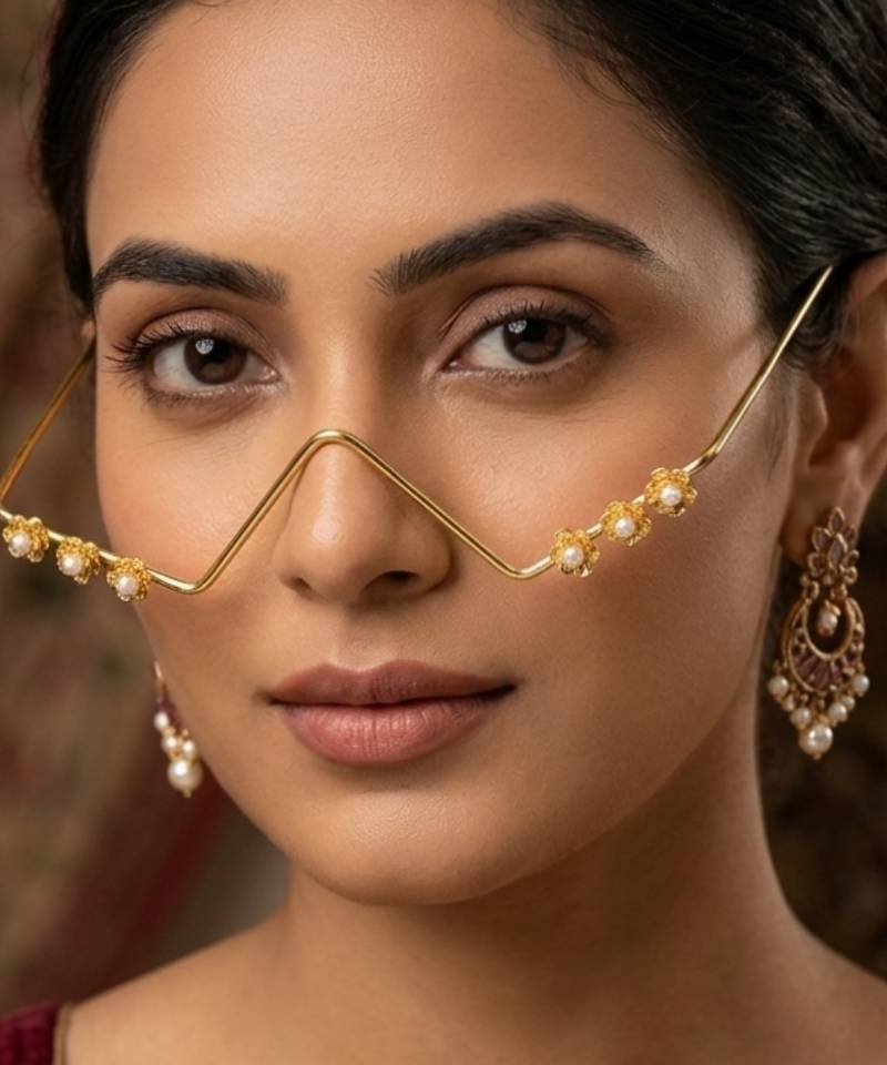 Gold plated pearl floral facelet for women | bridal traditional face jewelry
