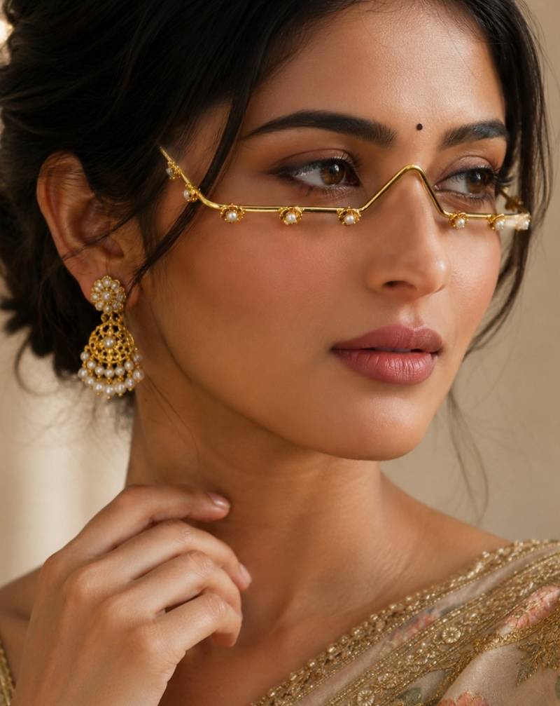 Gold plated pearl floral facelet for women | bridal traditional face jewelry