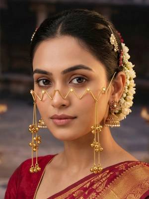 Gold plated pearl floral facelet for women | bridal traditional face jewelry 1