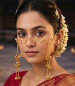 Gold plated pearl floral facelet for women | bridal traditional face jewelry