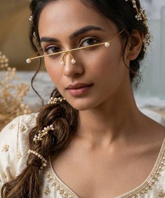 Gold plated pearl floral facelet for women | bridal traditional face jewelry 1