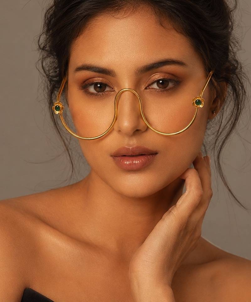 Gold plated pearl floral facelet for women | bridal traditional face jewelry