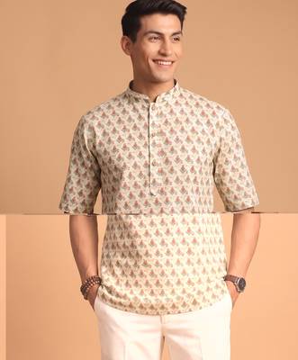 Multicolor printed cotton blend half sleeves short kurta for men 4