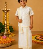 Off white cotton silk mundu shirt set