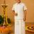 Off white cotton silk mundu shirt set