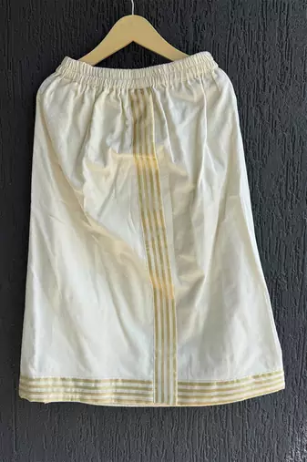 Off white cotton silk mundu shirt set