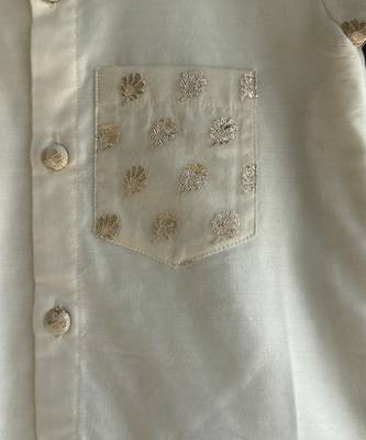 Off white cotton silk mundu shirt set 4
