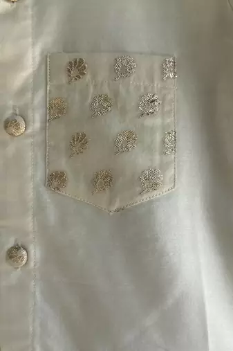 Off white cotton silk mundu shirt set