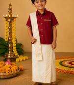Maroon cotton silk mundu shirt set